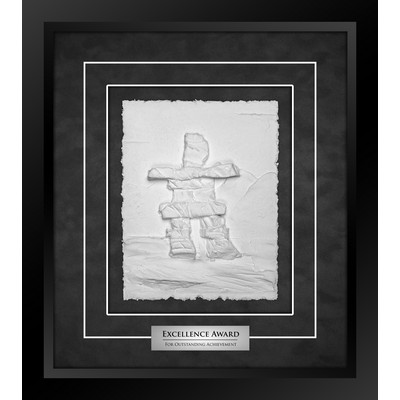 Inukshuk (Black/Black) - Cast Paper Sculptured Art - Shadowbox Award 14.5"x16.25"