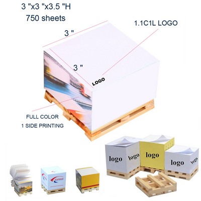 Custom Memo Sticky Notes Message Note Paper Cube w/Wood Pallet