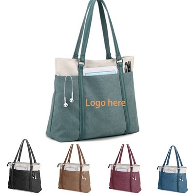 Women Canvas Laptop Tote Bag For Work Handbag Purse