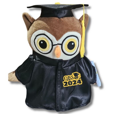 Graduation Owl - 8" sitting Brown Owl w/Gown & Cap