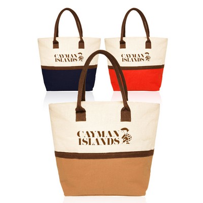 Two-Tone Jute Beach Tote Bags