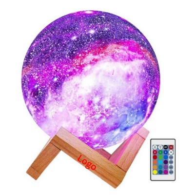 Moon Galaxy Night Light W/ Wood Stand