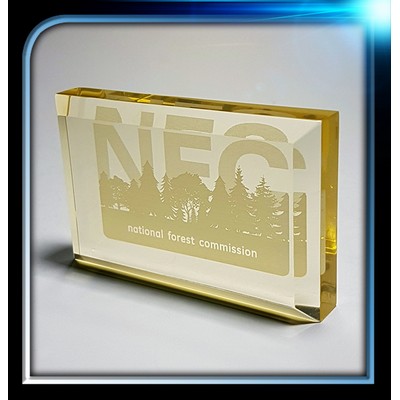 Corporate Series Gold Rectangle Paper Weight w/Bevel on Top (4"x2 1/2"x3/4")