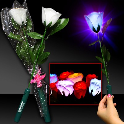 14" White Light-Up Silk Rose