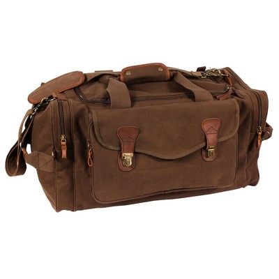 23" Brown Canvas Weekender Bag w/Leather Accents