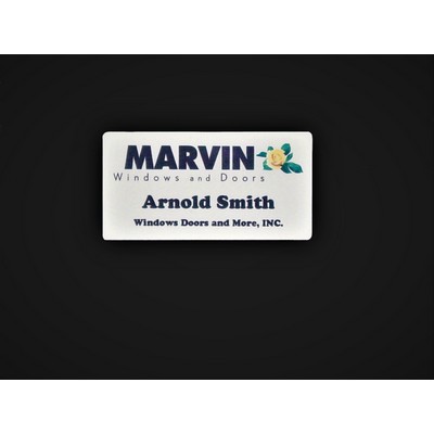 2" X 1" Aluminum Badge w/ a full color, sublimated imprint and a pin back attachment. USA