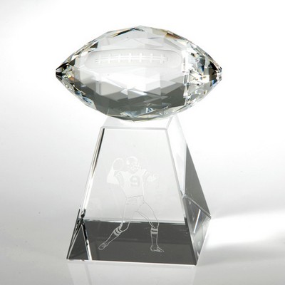 5 1/2" Faceted Football Crystal Award w/Tall Base