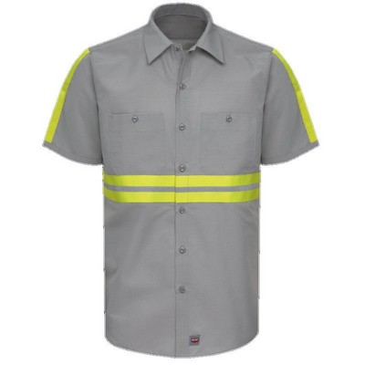 Red Kap™ Enhanced Visibility Short Sleeve Industrial Shirt - Light Gray/Yellow