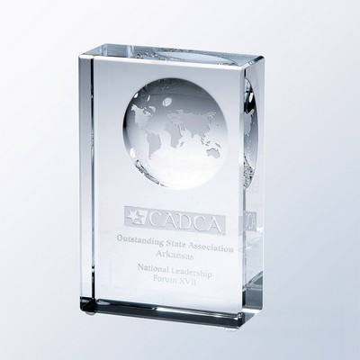 Beveled Globe Block Award, Large (4-1/4"x6")