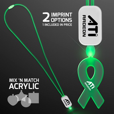 Green Light Up Lanyard Necklace with Acrylic Ribbon Pendant - Domestic Imprint