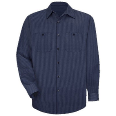 Red Kap™ Men's Durastripe® Long Sleeve Work Shirt - Navy Blue/Light Blue Stripe