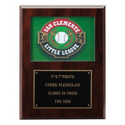 Walnut Finish Plaque w/5"x 7" Photo Window & Engraving Plate (9"x 12")