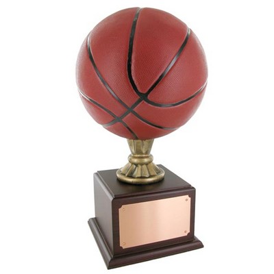 17" Painted Resin Basketball Trophy w/9½" Ball on Rosewood Base