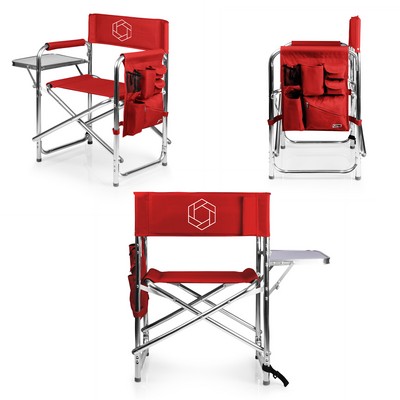 Sports Chair - Folding Chair w/Fold Out Table, Side Pockets, Drink Holders