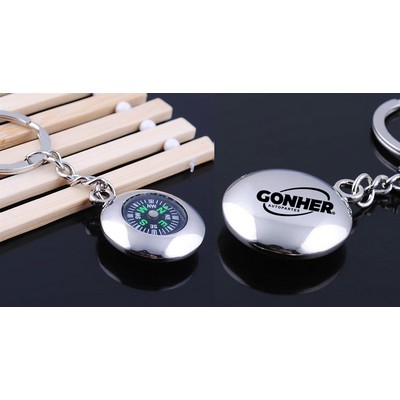 Gear Round Compass Metal Keychain