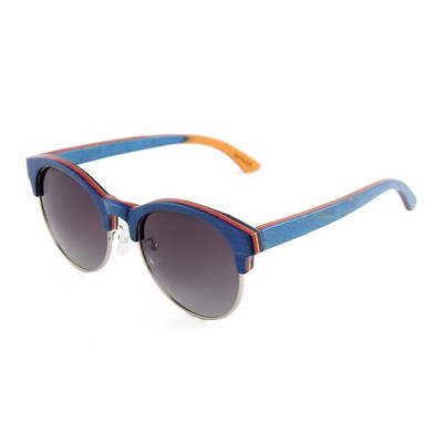 Layered Maple Wood Sunglasses - Blue Frames