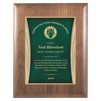 Walnut Plaque with Green Showtime Plate 9" x 12"