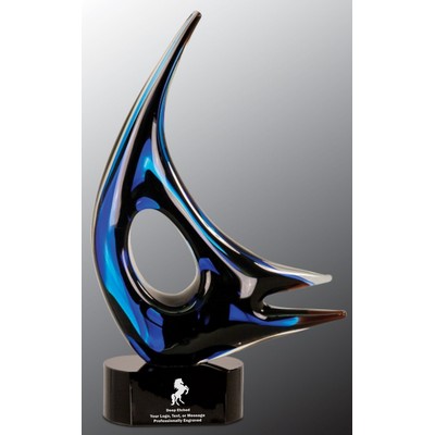 14 1/4" Blue Sail Art Glass Award