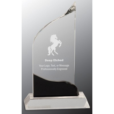 8 1/2" Clear Crystal Wave Award with Black Accent