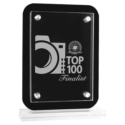 6 1/2" x 8 3/4" Black Floating Glass Standup Plaque Award