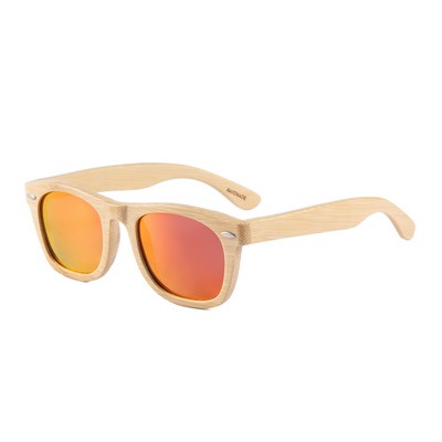 Bamboo Sunglasses - Red Mirror Polarized Lenses - Bamboo Frames