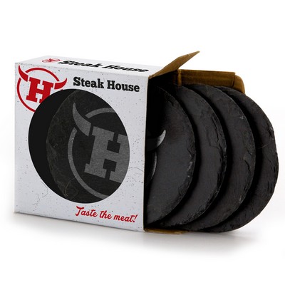 4pc Round Slate Coaster Set In Gift Box