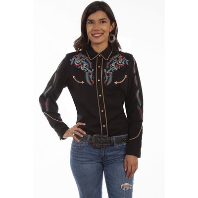 Legends Collection Blouse w/Floral & Feather Embroidery