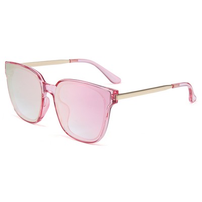 Sunglasses - Pink Mirror Lenses - Clear Pink Frames - Gold Temples