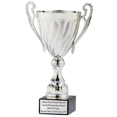 14¼" Swirl Silver Metal Trophy Cup w/Black Marble Base