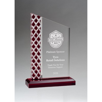 Zenith Series Clear Acrylic Award w/Lattice Pattern & Red Metallic Accent (5.5"x9.25"x1.6")