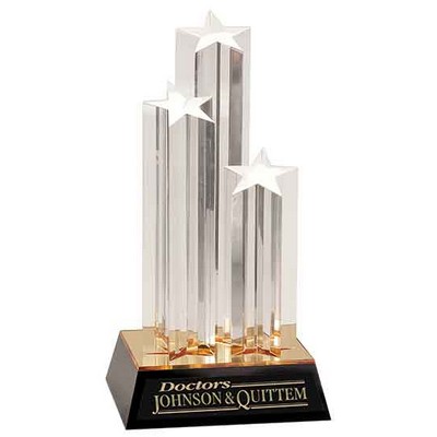 11 3/4" Clear Triple Star Column Acrylic Award with Gold/Black Base