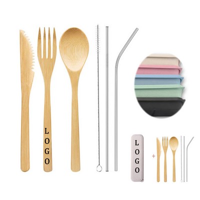 Portable Bamboo Utensil Set With Straw