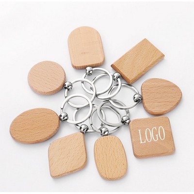 Wooden Geometry and Heart Shape Metal Key Ring