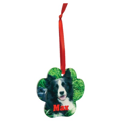 Paw Sublimatable Acrylic Ornament with Red Ribbon