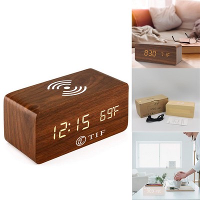 5W Wood Digital Clock w/ Wireless Charger