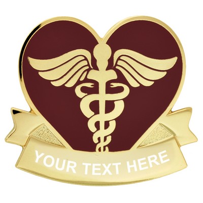 Engravable Caduceus Heart Pin