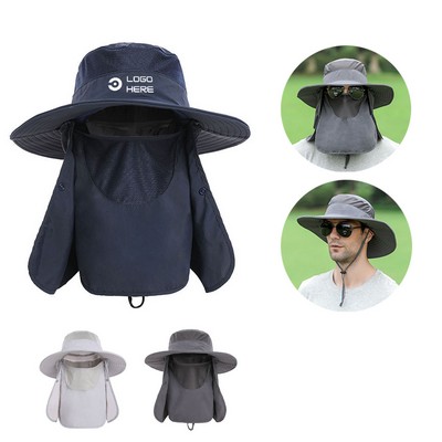 UV Sun Protection Wide Brim Hat W/Face Cover