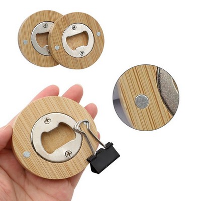 Round Bamboo Bottle Opener Magnetic