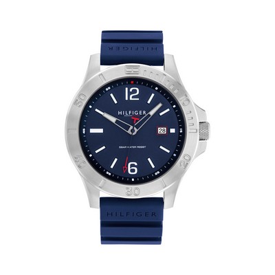 Tommy Hilfiger® Men's Stainless Steel Watch w/Blue Silicone Strap