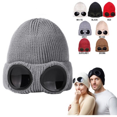 Unisex Wool Knitted Goggles Beanie