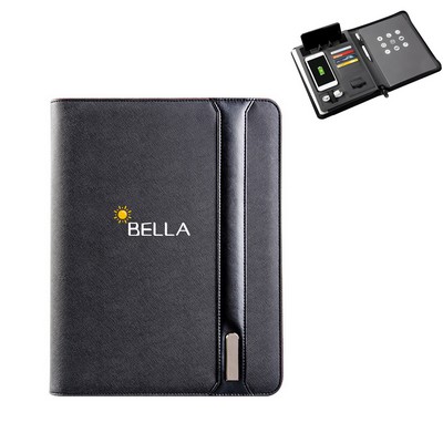 A4 Padfolio Leather Folder Waterproof W/ 6000Mah Power Bank