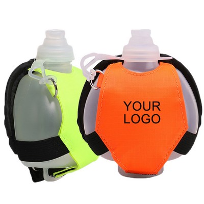 Food Grade Silicone Sports Water Bottle w/Oxford Cloth Tied Wristband