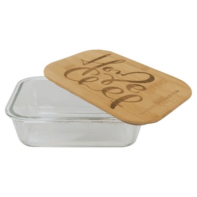 35 oz. Rectangle Glass Container with Bamboo Lid