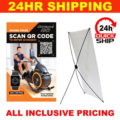 24HR Quickship - X-Large X-Stand w/ 13 Oz. Economy Vinyl Banner & Stand. Full Color. 48x79