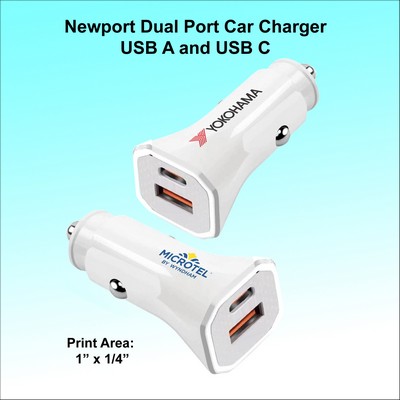 Newport Dual Port Car Charger USB A and C