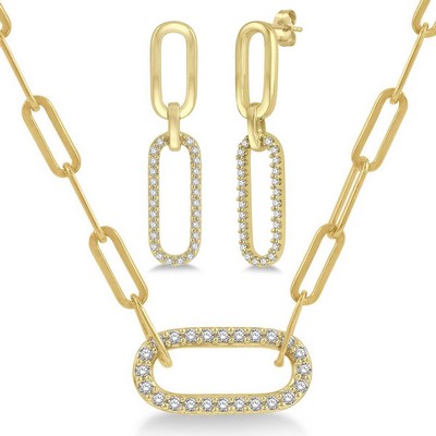 Jilco Inc. Diamond/Yellow Gold Paperclip Earring & Necklace Set