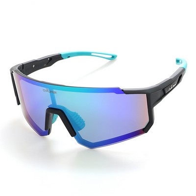 Goggle Sunglasses - Blue Mirror Lenses - Black and Blue Frames