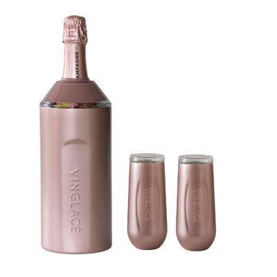 Vinglacé Rose Gold Champagne Chiller Gift Set w/2 Flutes