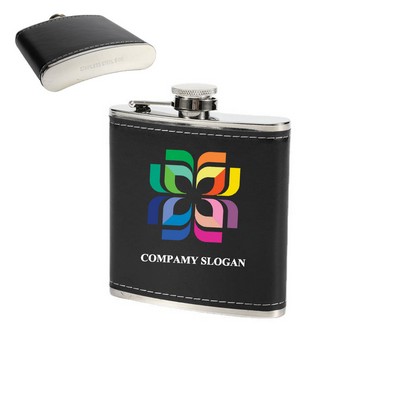 6 OZ Leather Cover Stainless Steel Hip Flask