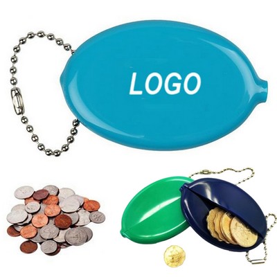 Oval Pvc Rubber Squeeze Coin Pouch With Chain Coin Holder